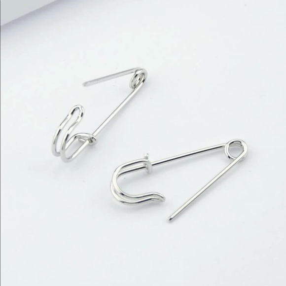 Silver Safety Pin Earrings - Picture 2 of 5